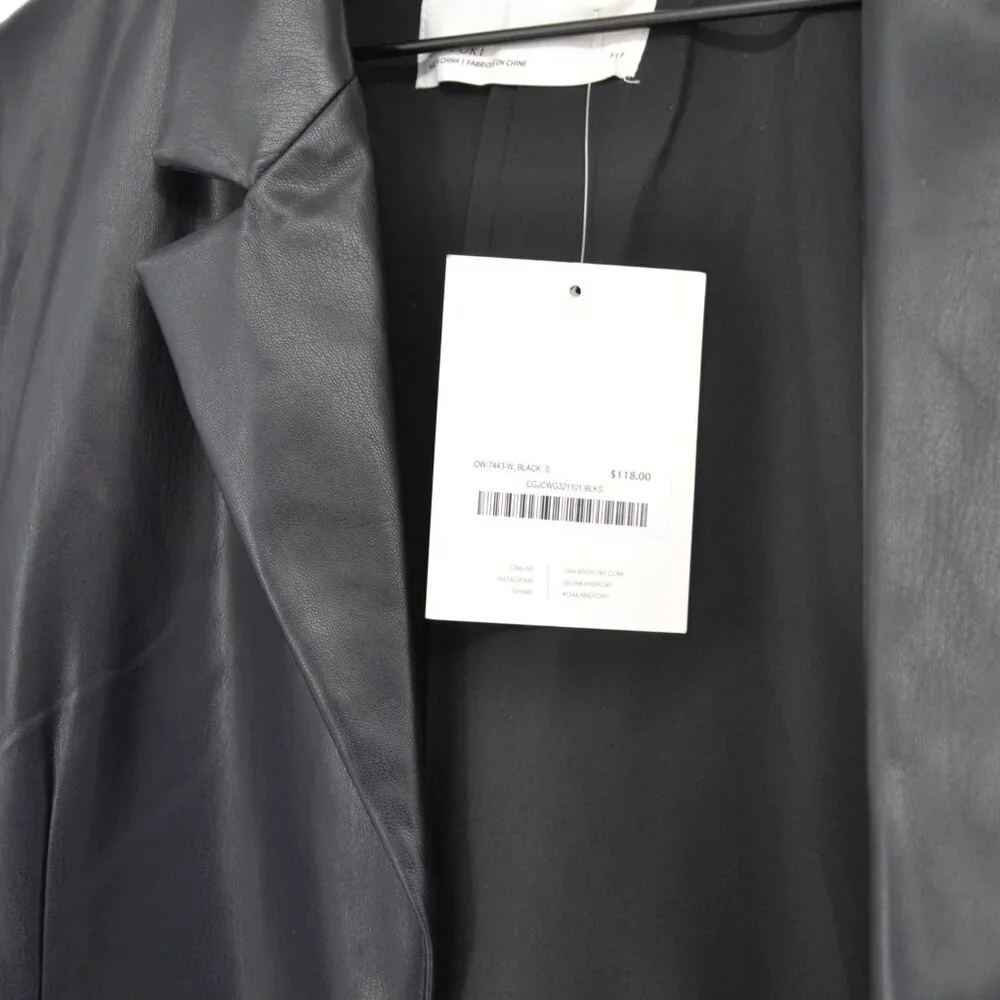 NEW Oak + Fort Oversized Blazer Jacket Faux Leather Two Button in Black Womens S